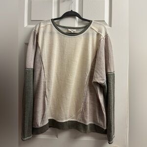 Easel Oversized Colorblock Long Sleeve Top in Tan, Cream and Sage Large